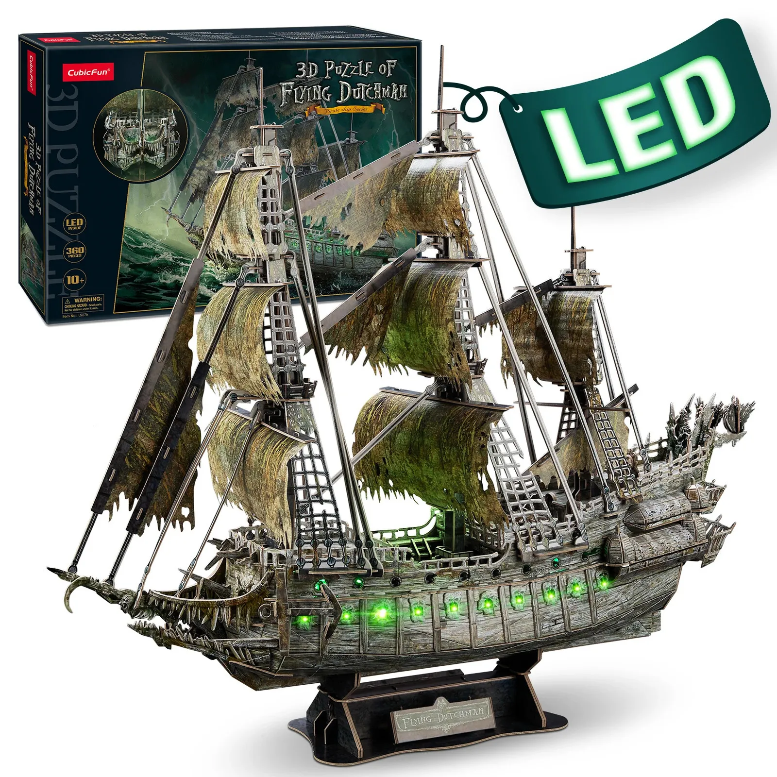 Cubicfun 3Dパズル船Plusru LED Flying Dutchman Pirate Model Queen Anne Revene Revenge Yearboat Titanic Jigsaw 240104