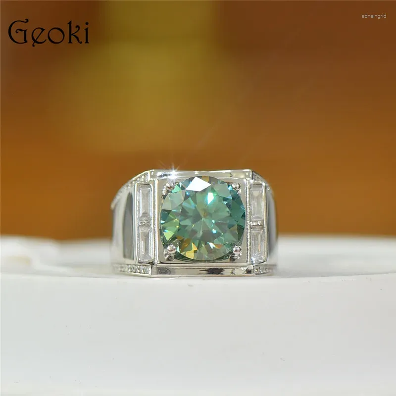 Anéis de cluster prata 925 original 5 redondo brilhante corte diamante teste passado verde moissanite anel de casamento para homens jóias de pedras preciosas