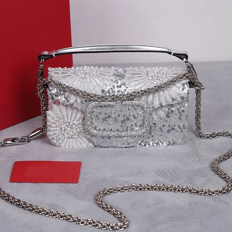 Kristallen diamanten designertas Crossbodytas Designerportemonnee Geborduurde kraalstukken Schoudertas met klep Topspiegelkwaliteit Echt leer Mobiele telefoonzak Portemonnee