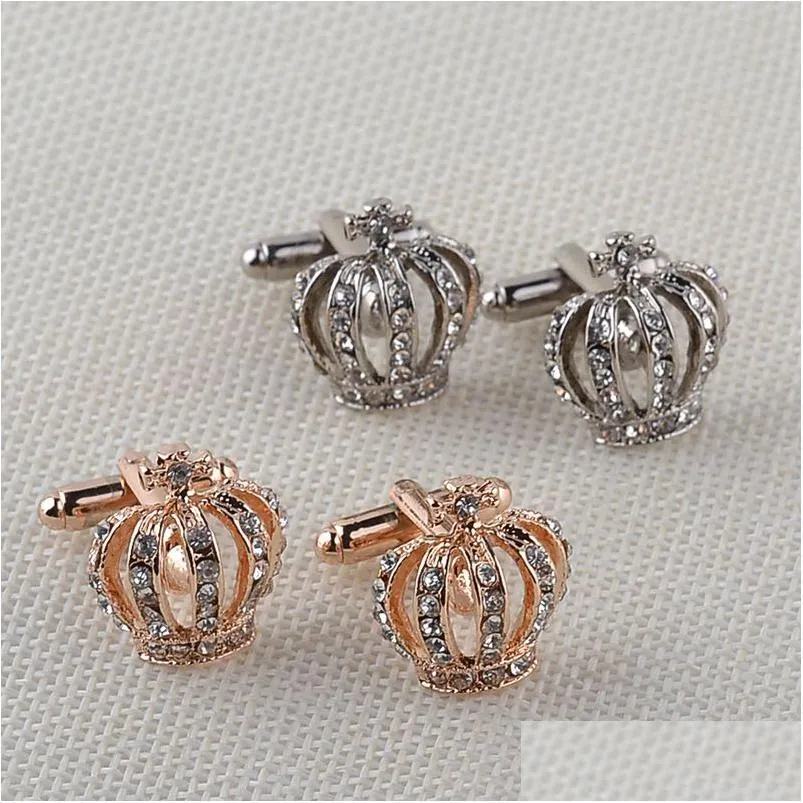 Manschettlänkar Fashion Elegant Maiden Set Drill Crown Cuff Links Imperial Cufflinks French Stainless Steel Vintage Women Wedding Drop Deli Dhtfn