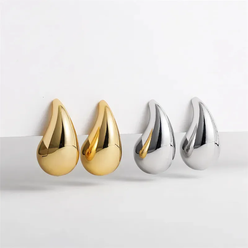 Vintage Gold Plated Chunky Dome Drop Earrings for Women Glossy Stainless Steel Thick Teardrop Earrings Dupes Lightweight Hoops 240104