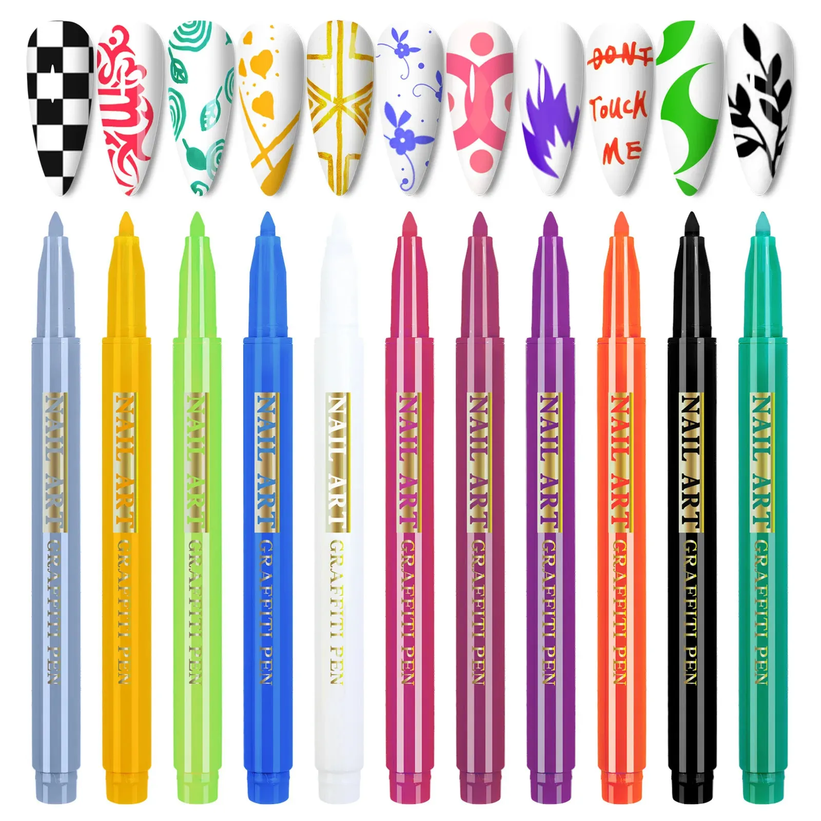 12 stks nail art graffiti pen schilderij pen bloem golf streep diy schilderij gel polish borstel abstracte lijnen tekening diy nagel gereedschap 240105