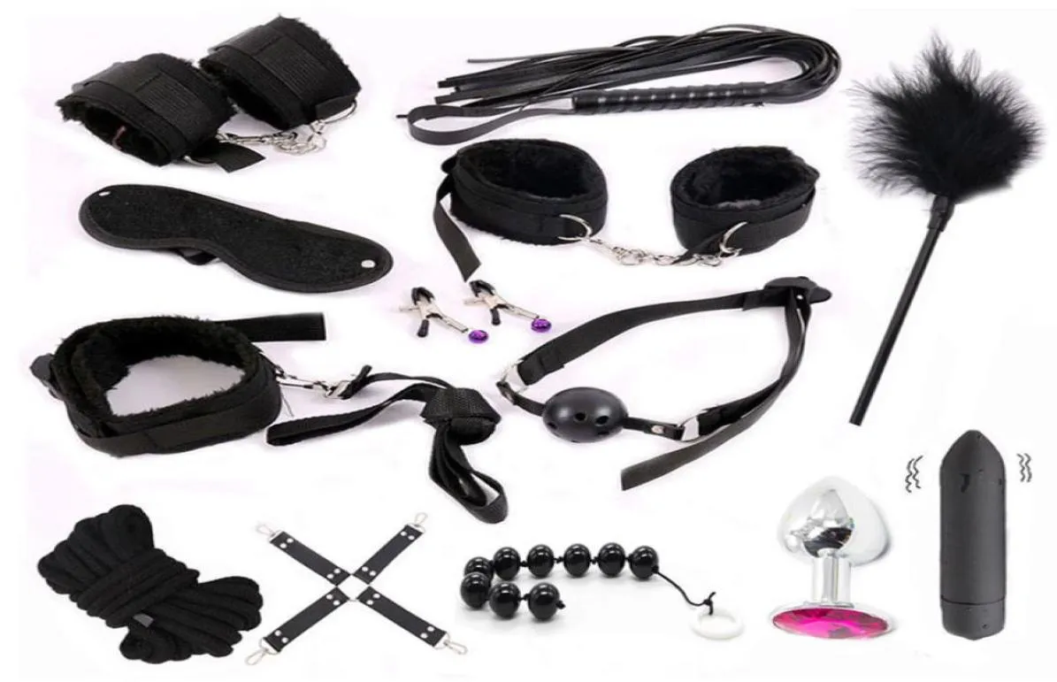 13 Pçs / set Estimular Bondage Restrições Nylon Pelúcia Bdsm Sexo Mãos Chicote Metal Plug Anal Erótico Brinquedos Sexuais Para Casais Adultos J190624234713