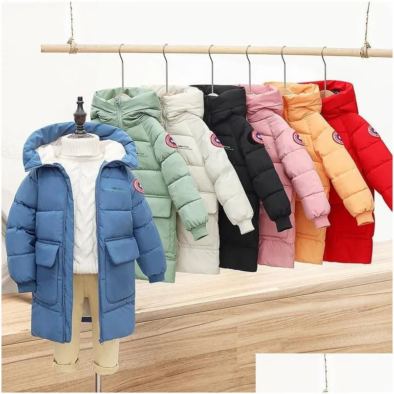 Пуховое пальто Куртки для маленьких мальчиков Зимние пальто Детские толстые длинные детские теплые верхняя одежда с капюшоном для девочек Зимний комбинезон Пальто Одежда Drop Deli Dhiv5