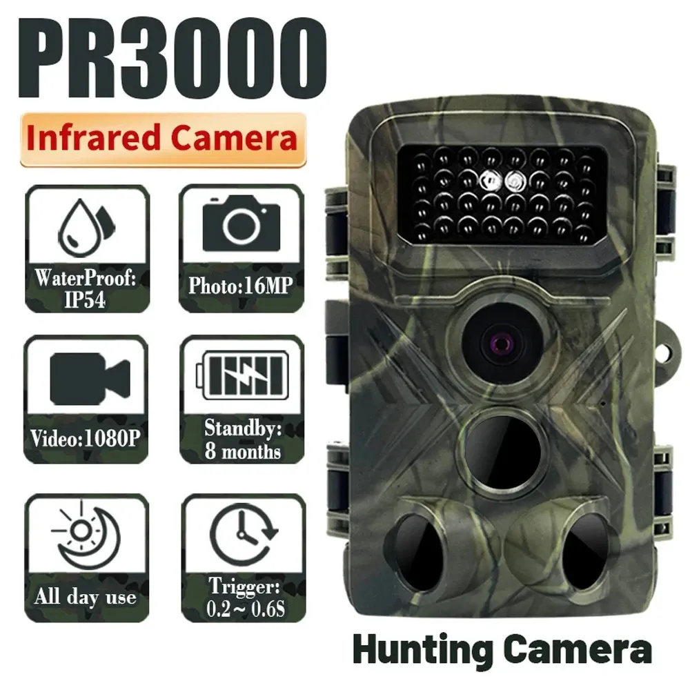 PR3000 36MP 1080P Night Po Video Taking Trail Camera Multifunction Outdoor Huntings Animal Observation House Monitoring 240104