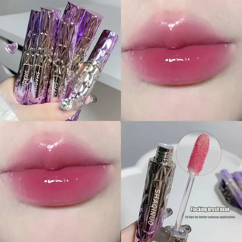 Brillant à lèvres mode liquide rouge à lèvres gelée miroir glaçure eau violet rose teinte maquillage hydratant longue durée