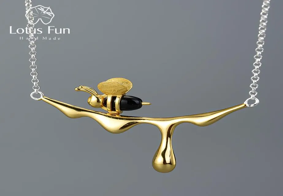 Lotus Fun 18k złota pszczoła i kapie wisiorek Naszyjnik Prawdziwy 925 Srebrny ręcznie robiony projektant biżuterii dla kobiet Y2009185113952
