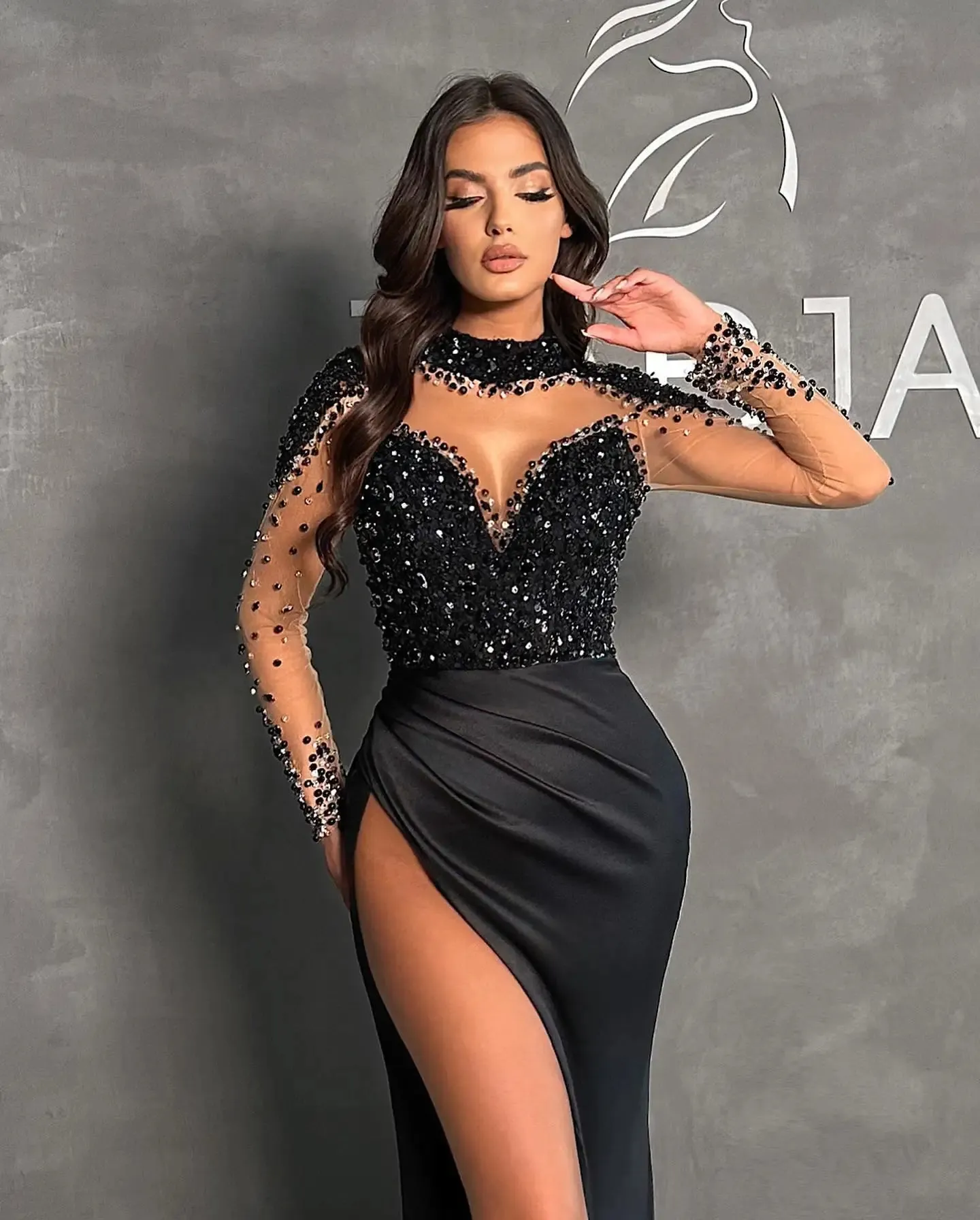 Elegant Long Sleeve Black Prom Dress Shop Exotic Prom Dresses Outlet Online  Fitted Floor Length Prom