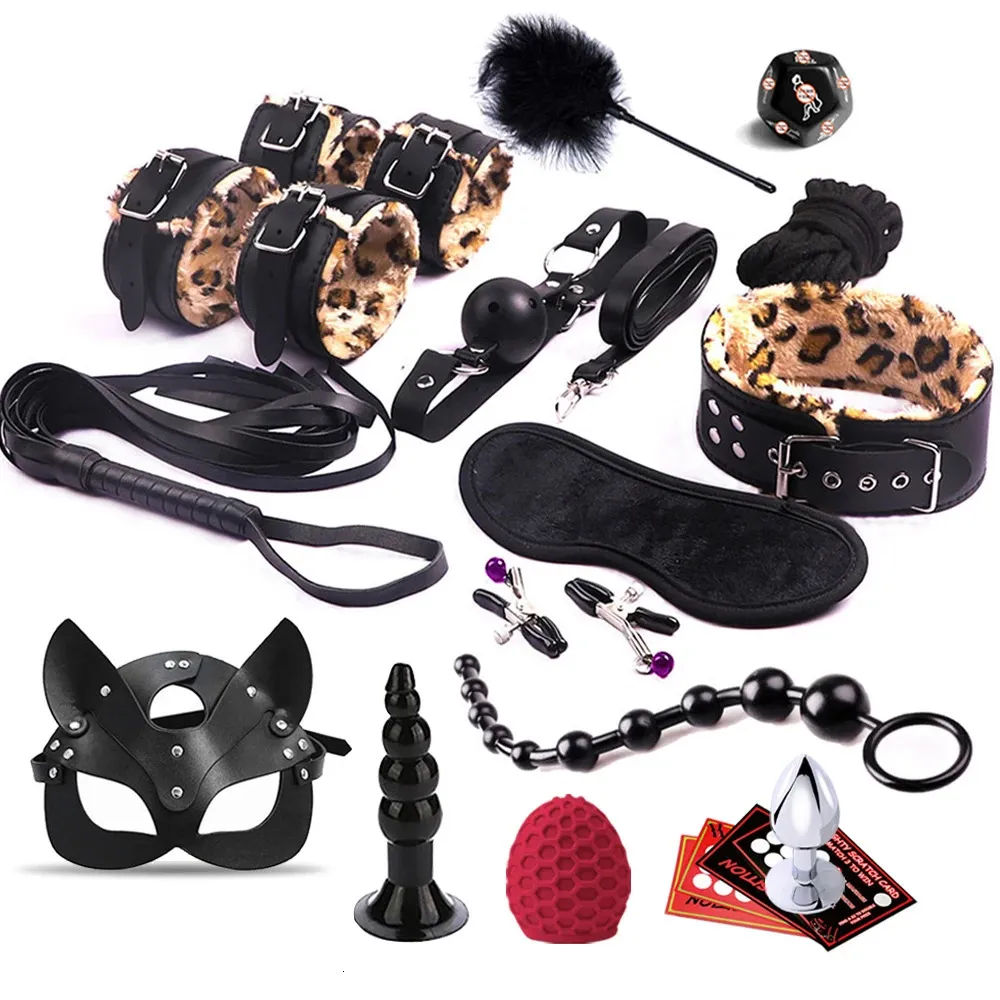 BDSM Bondage Kits sexy toys handcuffs for Woman Anal plug Gag Vibrator female erotic accessories sexulaes toys for adults 18 240105