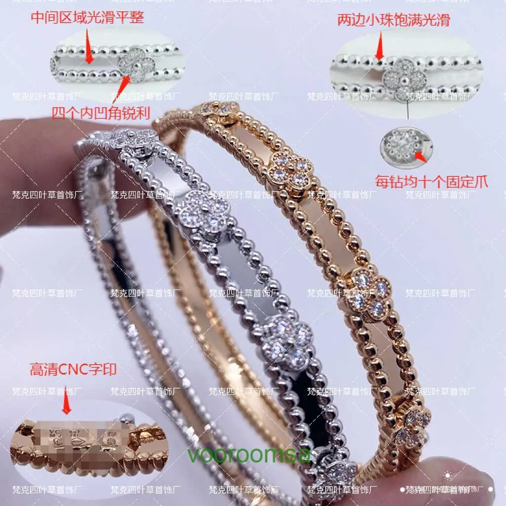 Haute qualité Van 18k or cadeau de vacances bracelet bijoux kaléidoscope trèfle version étroite miroir conçu définition détails sculptés avec boîte