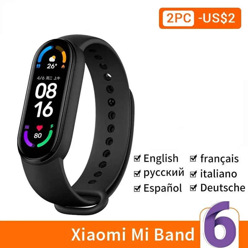 Orologi Xiaomi Mi band 6 braccialetto intelligente schermo AMOLED a 5 colori Xiaomi band 6 fitness tracker per ossigeno nel sangue Cintura impermeabile intelligente Bluetooth