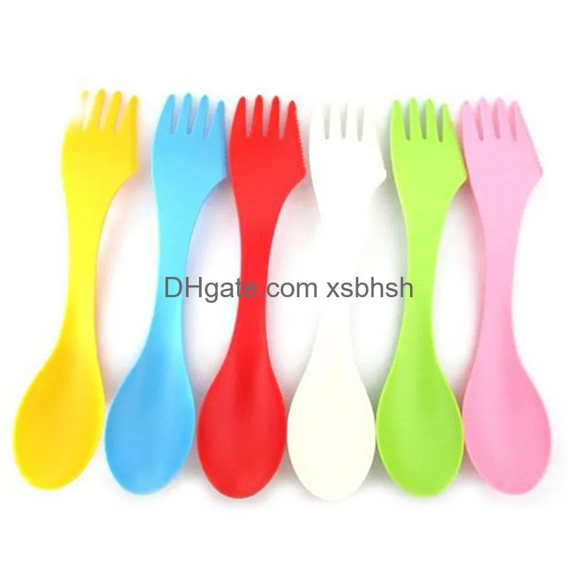 Vorken 3 in 1 Plastic Lepel Vork Messensets Cam Wandelen Picknickgerei Spork Combo Reisgadget Bestek Draagbaar Buiten Kamp Warmte R Dhukb