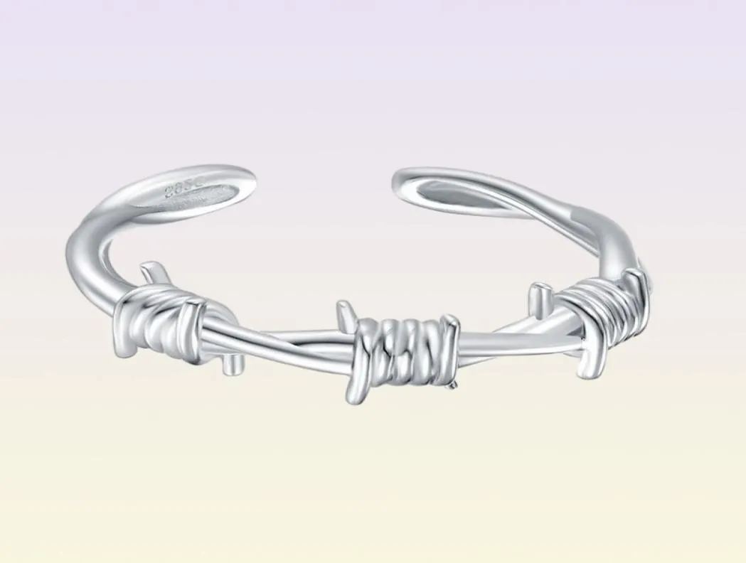 Solitärring aus 925er-Sterlingsilber, offen, verstellbar, Stacheldraht, Dornenkrone, für Damen und Herren, Ast, Dornenschmuck, Teenager, 6693860