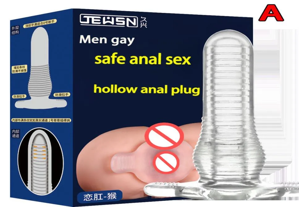 Nya analsexleksaker för män Gay Male Masturbator Soft Silicone Hollow Anus Plug Penis Sleeve Adult BDSM Products Butt Plug Extender 5966094