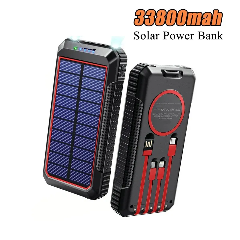 15W Fast Qi Wireless Ladegerät Solar Power Bank 33800MAH 40W Super schnelles Lade -Powerbank für iPhone 12 Huawei Xiaomi 9 Poverbank