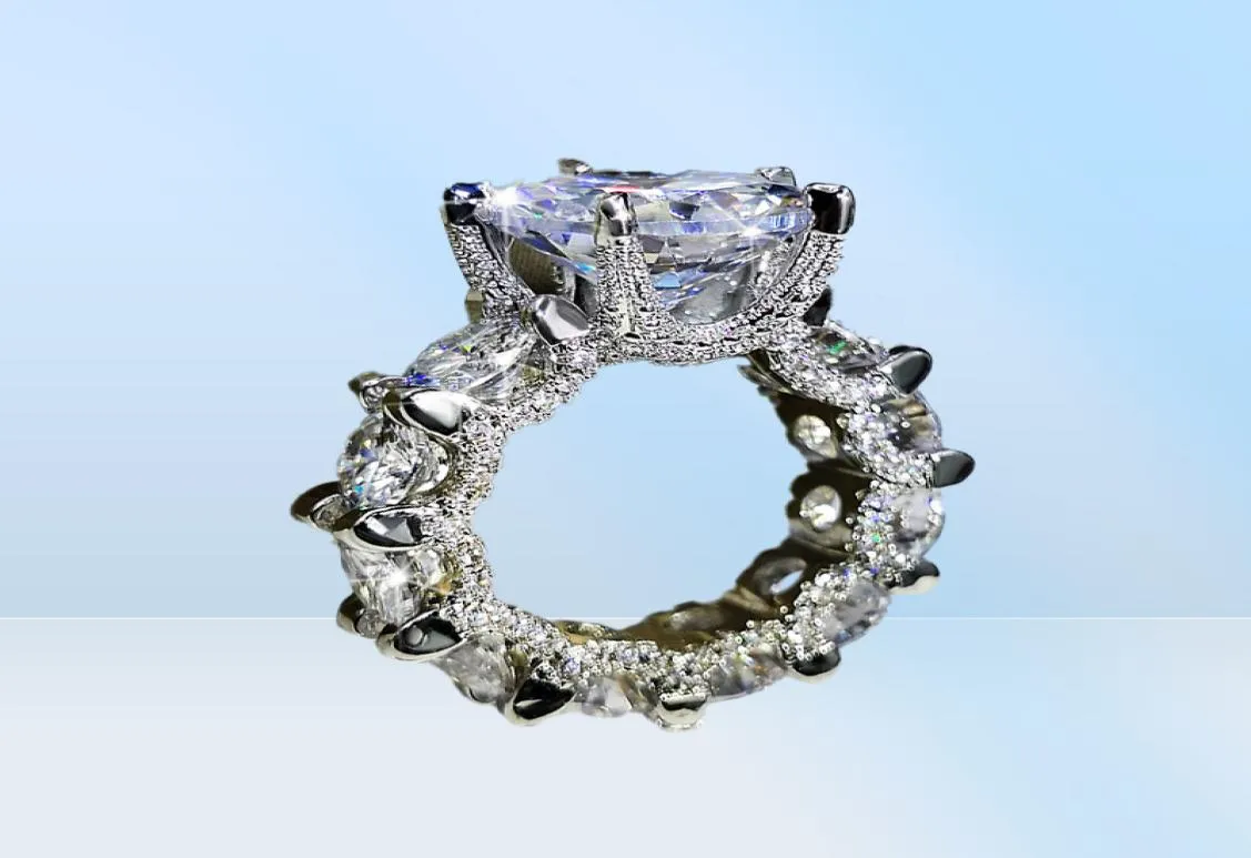 Sprankelende Vintage 925 Sterling Zilveren Ringen Grote Ronde Cut CZ Diamond Belofte Vrouwen Bruiloft Bruids Ring2017559