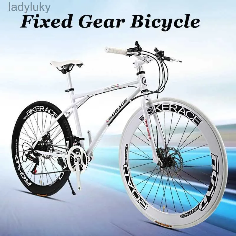 Vélos Vélo à pignon fixe pour adulte vitesse Variable pneu pneumatique course sur route Double frein à disque étudiant voiture Fixie vélo nouveau DropShippingL240105