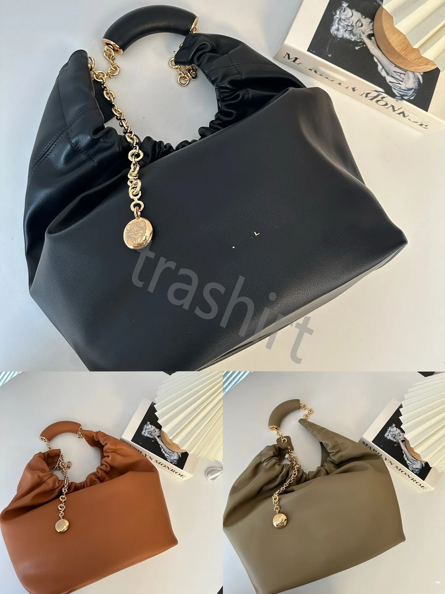 Neue Shopping Designer Gold Einzeltasche Große Spanien Damenmode Squeeze Chain Totes Schulter Mond Taschen Leder Mädchen Kapazität 2023 Loeve Handtaschen