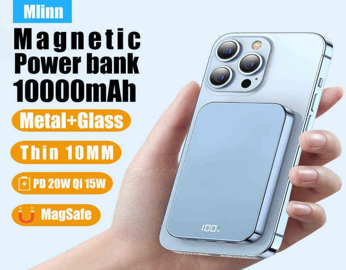 Cell Phone Power Banks 10000mAh for iPhone 13 12 Magnetic Power Bank Glass Metal PD 20W Wireless Fast Charge 15W Safe Portable Ext5581187