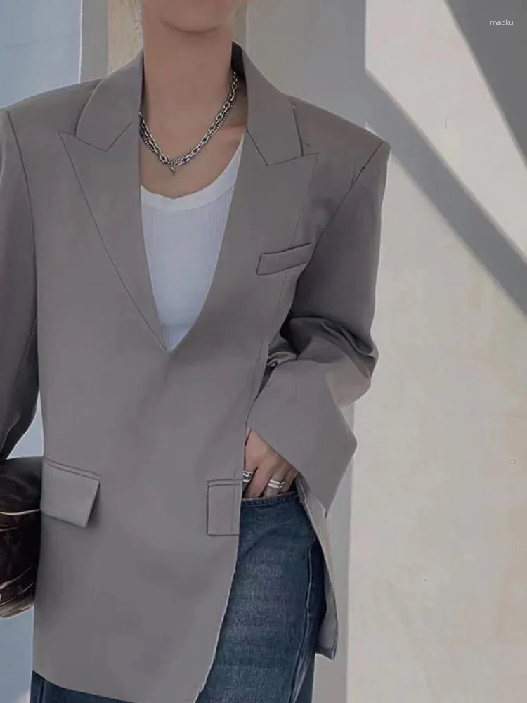 Women's Suits Fashion Blazer V-neck Long Sleeve Solid Color Medium Length Pocket Split Jackets Summer 2024 25Y0922