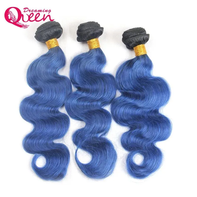 Tisse T1B Ocean Blue Couleur Ombre Brésilienne Vague de Corps Extension de Cheveux Humains Ombre Brésilienne Vierge Cheveux Humains 3 Faisceaux Extensions de Tissage