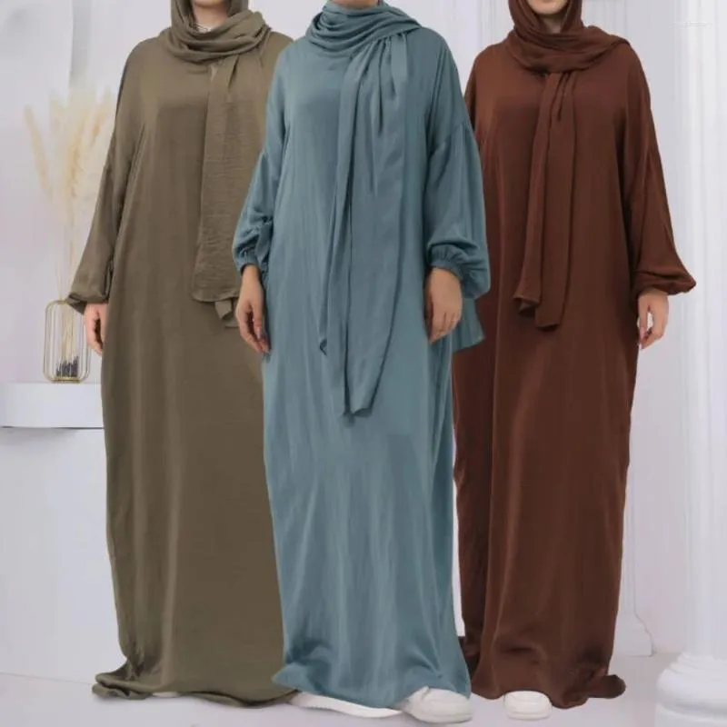 統合されたヒジャーブスカーフバルーンスリーブイスラム教徒の祈りのドレスラマダンイードイスラム服を着た女性のためのエスニック服のジルバブ