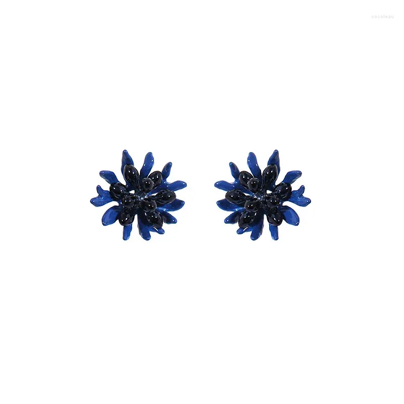 Boucles d'oreilles à tige en émail bleu, fleur de bleuet, collier, bague