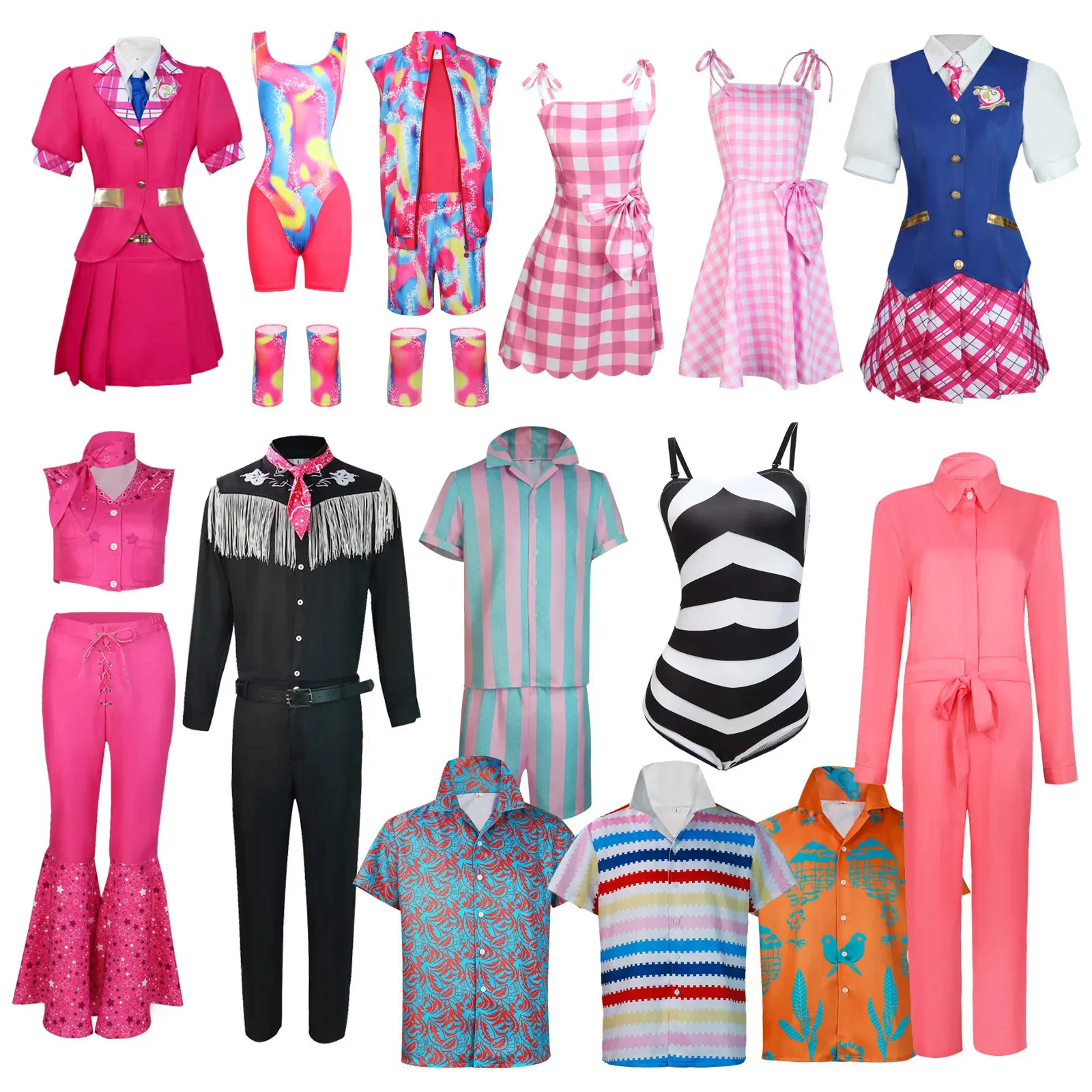 Movie Princess Costume For Adult Kids Women Men Girls Cosplay Pink Doll Dresses Halloween Plaid Birthday Clothes 240104