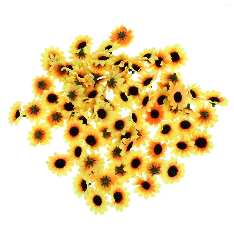 Dekoratif Çiçekler 100 PC Sarı Ayçiçeği Başları Düğün Süslemeleri Sonbahar Çelenk Yapay Ayçiçeği