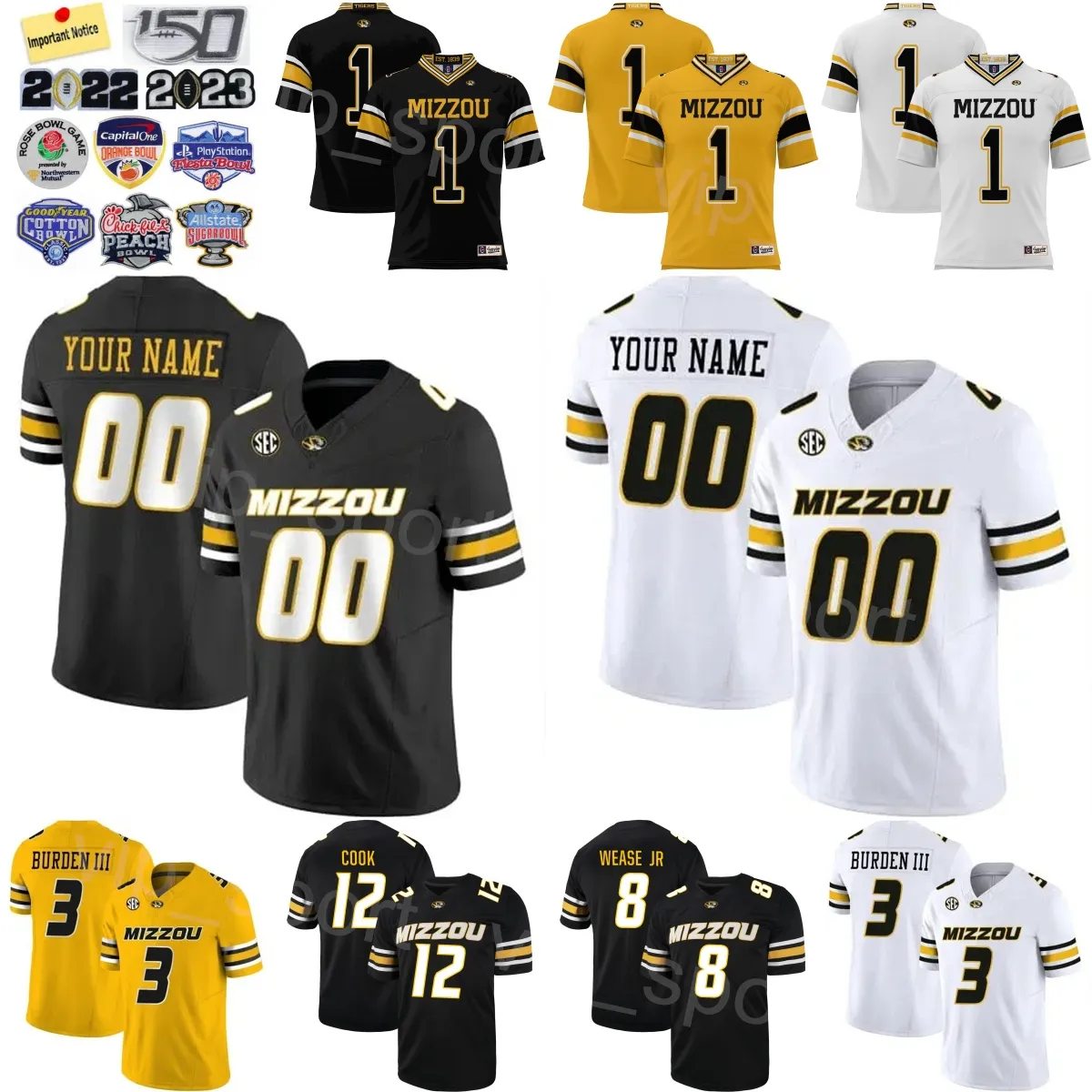 Mans Football Missouri Tigers College 12 Brady Cook Maillots 3 Luther Burden III Joseph Charleston Theo Wease Jr Nathaniel Peat Cody Schrader University ProSphere