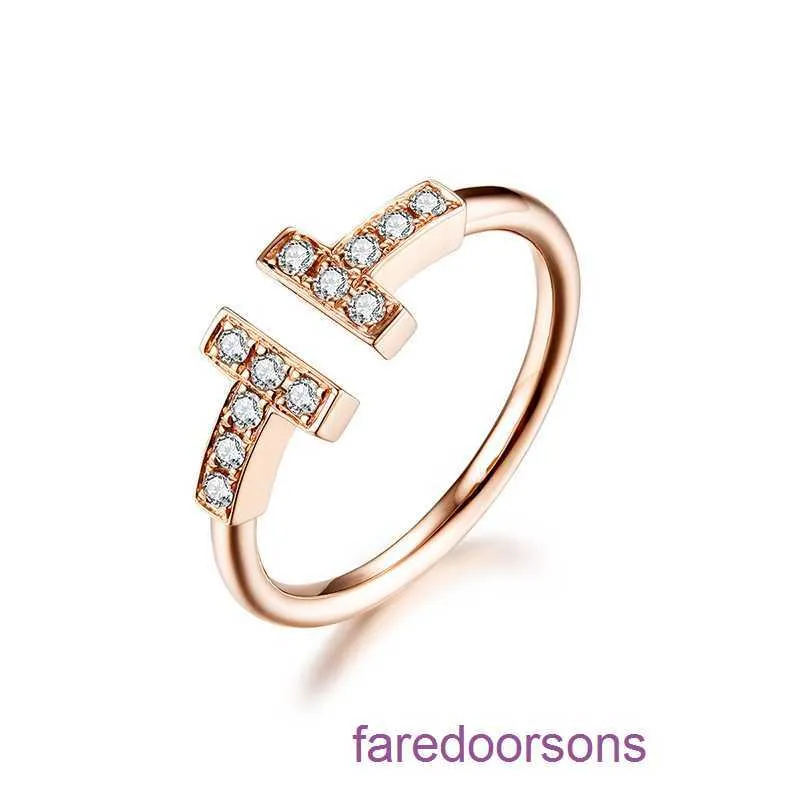 Top Quality Tifannissm Rings For women online store New Korean double T letter open ring layer diamond inlaid bare silver versatile Have Original Box