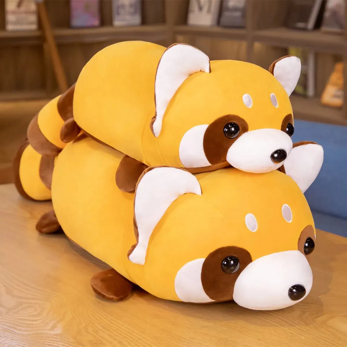 6080cm Kawaii Raccoon Plush Travesseiro Adorável Brinquedos Soft Stuffed Cotton Animal Almofada Bonecas para Crianças Bebê Presentes de Aniversário de Natal 240105