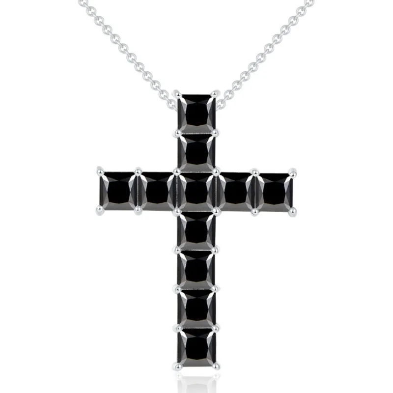 Diamond Pass Test Nytt mode 925 Sterling Silver Black Square Moissanite Cross Pendant For Men Women smycken Trevlig gåva