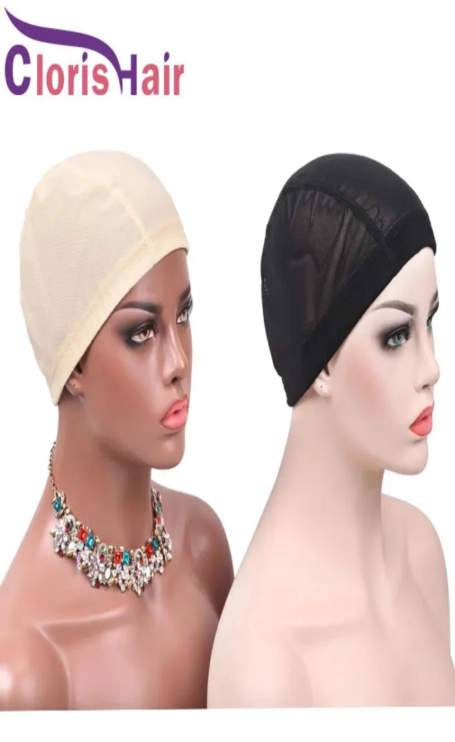 5PcsLot Breathable Mesh Dome Caps For Wigs Black Beige Making Glueless Spandex Wig Cap Hair Weaving Net With Elastic Bands6432099