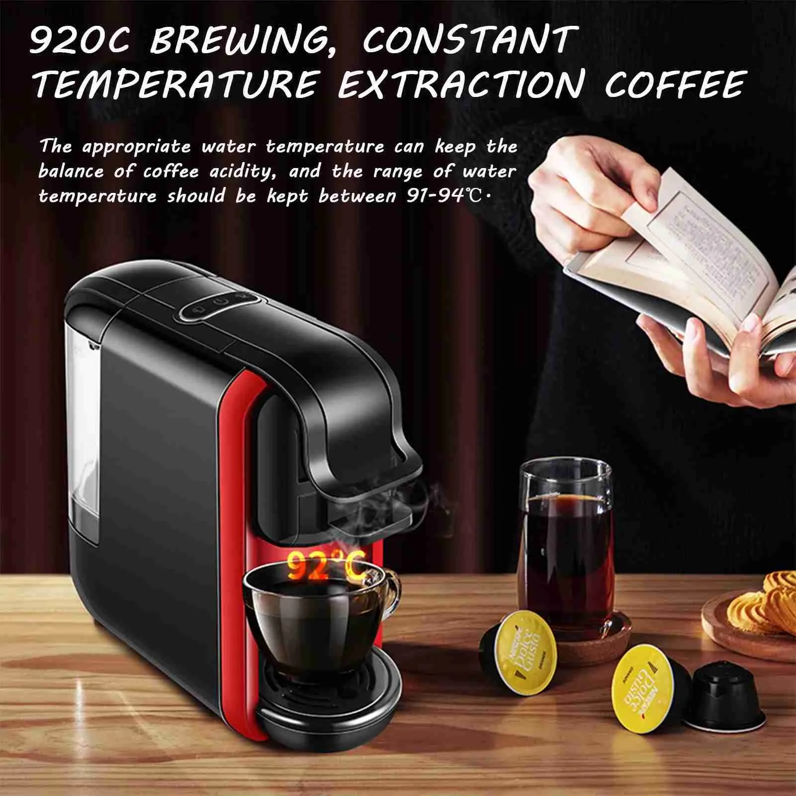 Cafeteiras Houselin Múltiplas Cápsulas Máquina de Café Quente/Frio DG Cappuccino Nes Cápsula Pequena ESE Pod Máquina de Café Moída 19-BarL240105