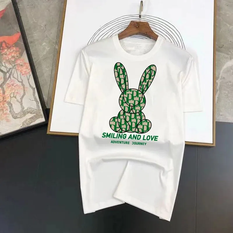 Летняя роскошная брендовая мужская футболка из 100% хлопка с забавным кроликом для мужчин, футболка с коротким рукавом и принтом, верхняя футболка, одежда 240105