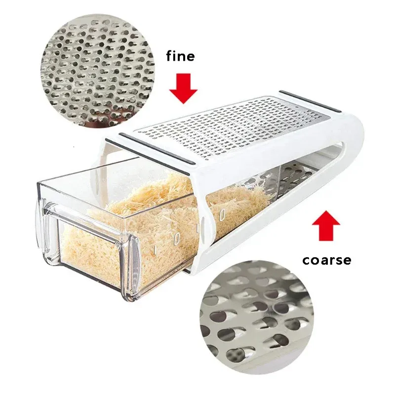 Râpe à fromage à 2 faces, râpe à légumes avec récipient, étui en ABS, coupe-carotte et concombre, ustensiles de cuisine, lames en acier inoxydable 240104