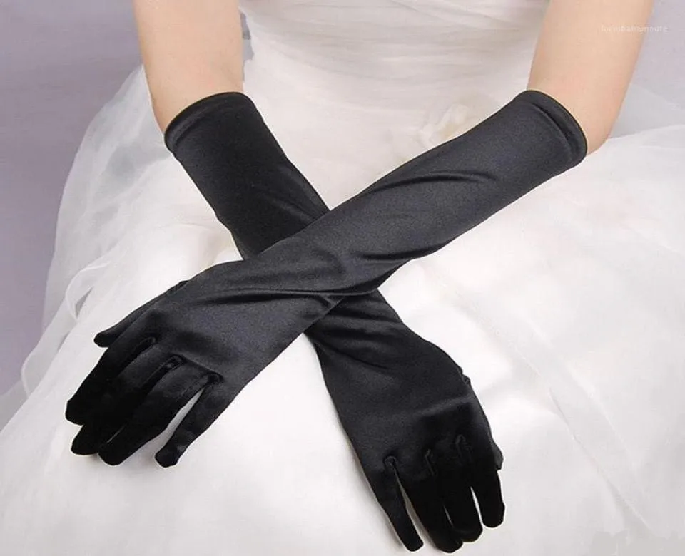 Fünf-Finger-Handschuhe, modisch, lang, Satin, Oper, Abend, Party, Abschlussball, Kostüm, Schwarz, Rot, 63 cm, Damen 17767725