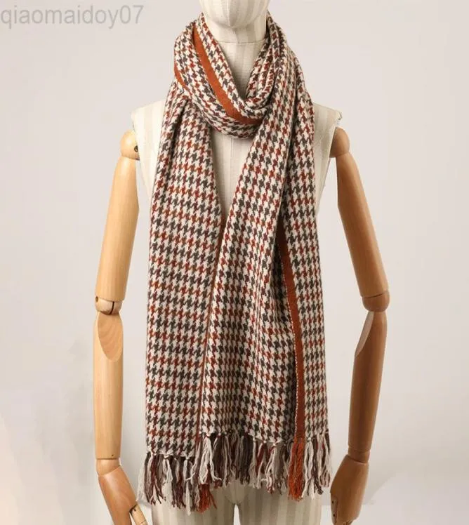 Genuine Pure Cashmere Scarf 2022 New Classic Houndstooth Plaid Winter British Style Thick Warm L2207296077610