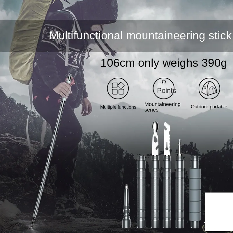Nuevo estilo, bastón de trekking multiusos de aleación de aluminio de 106cm, bastón para caminar al aire libre, bastón de autodefensa, kit de Camping