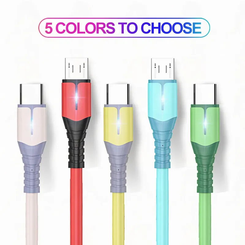 LED 3A Fast Charging USB Micro Cable Data Cable för Samsung Xiaomi Huawei HTC Oppo Vivo V8 Mobiltelefonladdare USB -kabel 1M/1,5M/2M