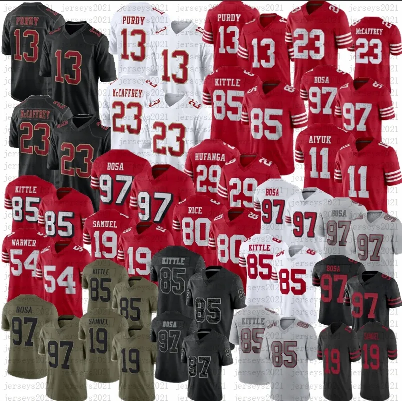 2024 Nieuwe Brock Purdy George Kittle voetbalshirts Christian McCaffrey Warner Nick Bosa Deebo Samuel Rice Montana Hufanga Aiyuk Young