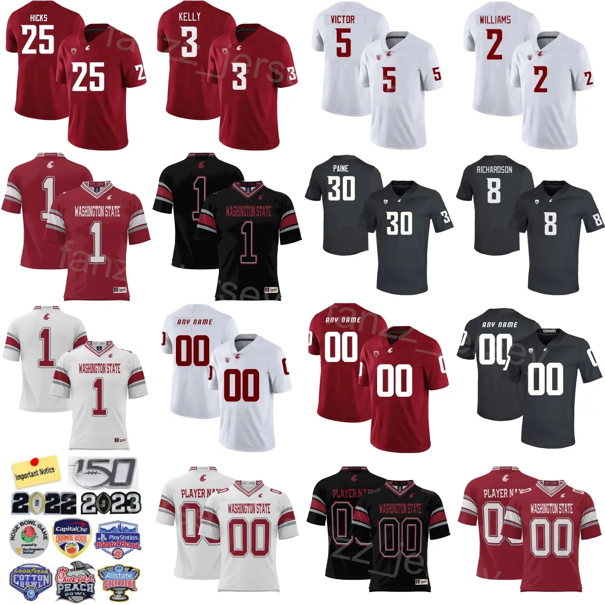 Stitch Football College 1 Cameron Ward Jersey Mens Washington State Cougars Prosphere 30 Dylan Paine 25 Nakia Watson 10 John Mateer 5 Lincoln Victor 3 Josh Kelly