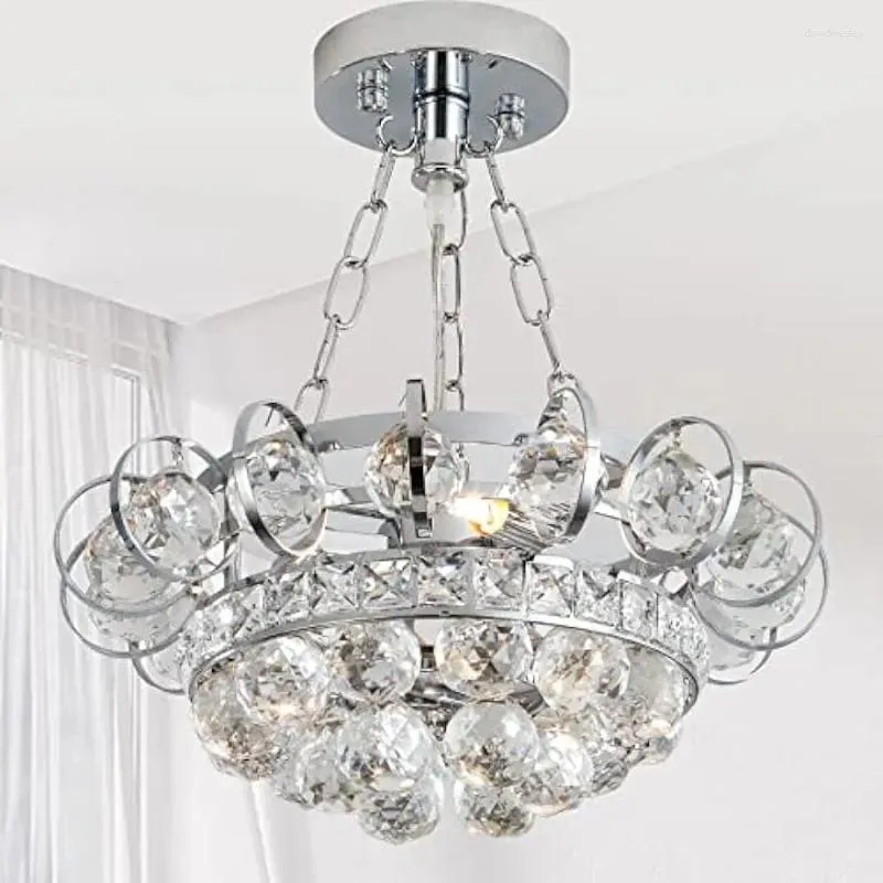 Chandeliers Maxax 3 Lights Crystal Semi Flush Mount Ceiling Light Fixture Lighting For Dining Room Living