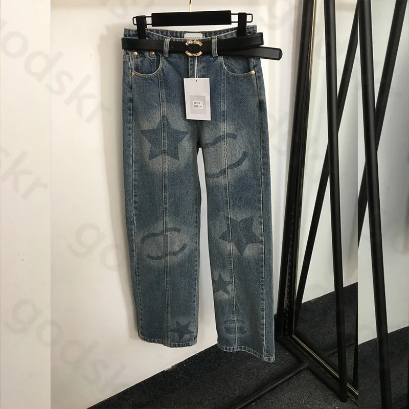 Rak ben denim byxor kvinnor läder bälte jeans designer hög midja