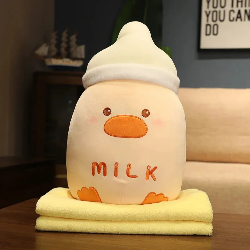 Kawaii Plushie bébé bouteille de lait avec couverture en peluche jouet tasse de lait en peluche oreiller doux enfant câlin décor maison coussin cadeaux 240105