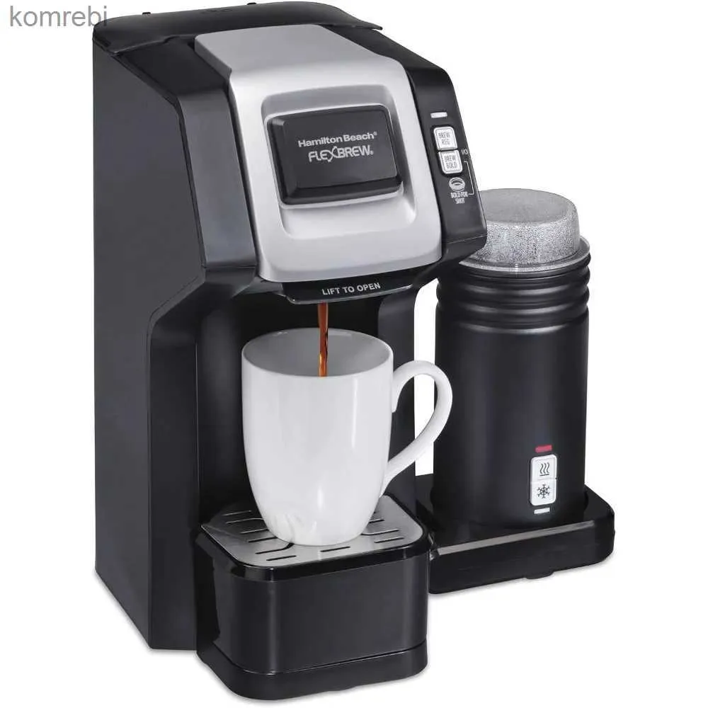 Kaffeemaschinen, Einzelportionskaffeemaschine mit Milchaufschäumer, kompatibel mit K-Cup-Pads und gemahlenem Kaffeepulver, für den Haushalt, Schwarz, für heißen oder kalten Schaum. L240105