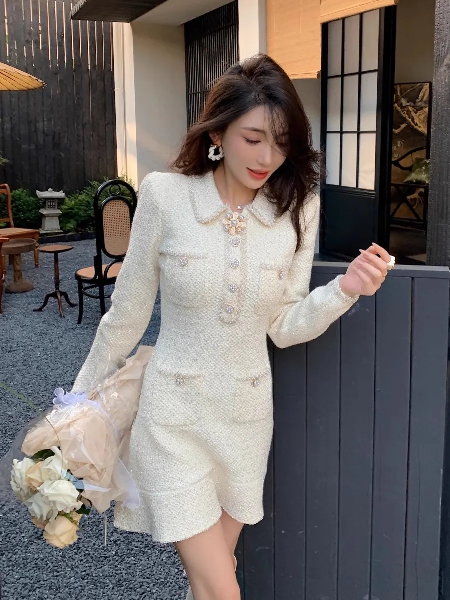 white studded long sleeve dress Nahal Long Sleeve Rhinestone Bandage Mini Dress – Mew Mews