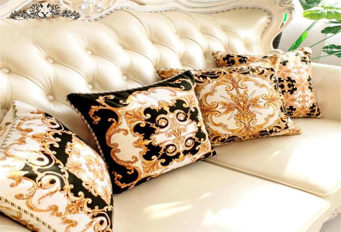 45cm Baroque style luxury retro cushion cover sofa black white yellow velvet throw pillow cover sofa lumbar pillowcase home Deco287056942