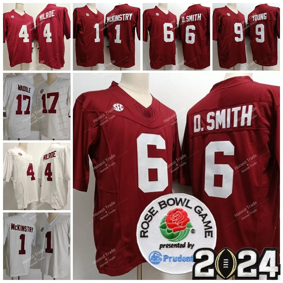 College 6 Devonta Smith Football Jersey Jalen Milroe 1 Kool-Aid McKintry Henry 9 Bryce Young 31 Anderson Jaylen Waddle Red White Mens Szygowane koszulki